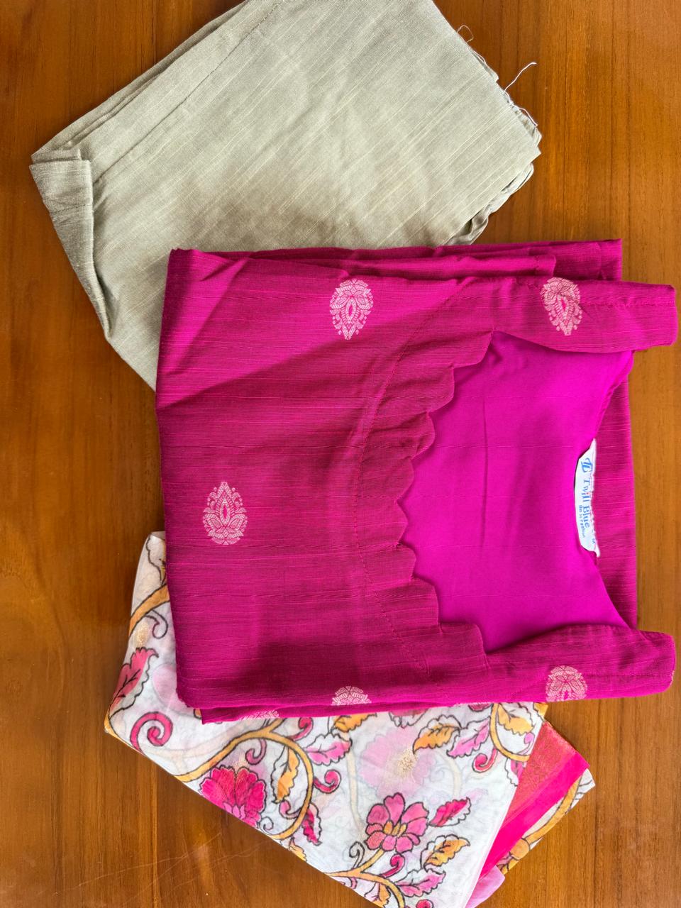 RAW SILK-Vibrant Magenta Scalloped Kurta Set